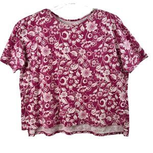 Woman Within Top Size 3X (30-32) Pink Floral Print Short Sleeve 100% Cotton